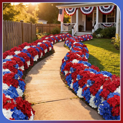 Blue Red and White 6 Bundles Hydrangea Artificial Flowers Bulk 30 Heads 20" Faux Fake Hydrangea for Spring Easter Decor Porch Indoor Outdoor Home Garden Wedding Table Centerpieces
