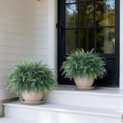 FOTEEWL Artificial Ferns Potted Plant for Front Door Decoration - 2 Sets UV Resistant Realistic Bush Faux Greenery Fern Potted Fake Plants for Home Garden Porch Farmhouse Decor