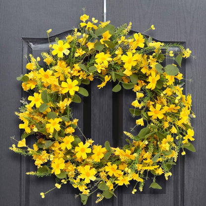 J'FLORU Artificial Spring Wreath 22 Inch Summer Wreaths for Front Door Yellow Daisy Wreath for Indoor Outdoor Home Decor and Easter Celebration