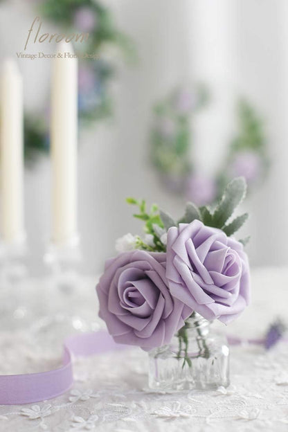 Floroom Artificial Flowers 25 Pcs Real Looking Lavender Purple Ombre Colors Foam Fake Roses with Stems for DIY Wedding Bouquets Bridal Shower Floral Centerpieces Party Tables Home Decorations