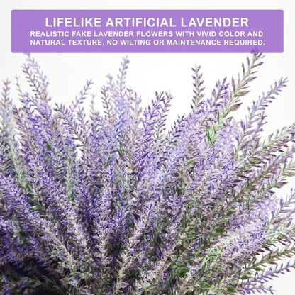 TURNMEON 20 Bundles Artificial Lavender Flowers for Outdoors, UV Resistant No Fade Fake Plants Plastic Faux Plants for Home Window Box Planter Porch Gardens Cemetery Spring Summer Decor(Gray Purple)