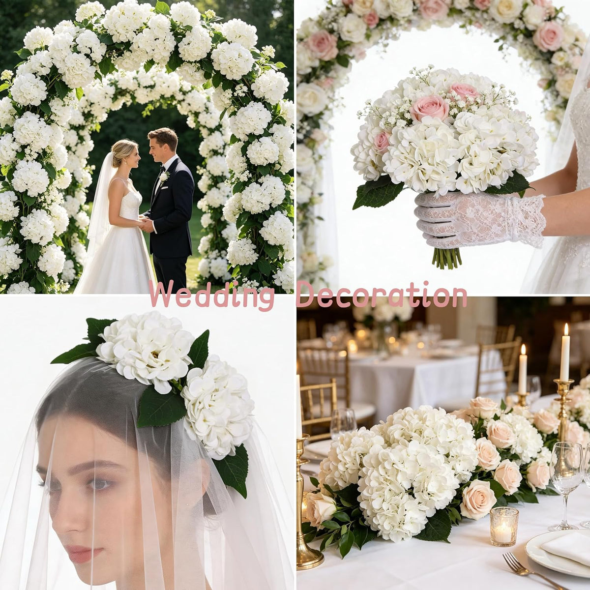 6 Pcs White Hydrangea Artificial Flowers Silk Fake Hydrangeas with Stems for Wedding and Home Decor