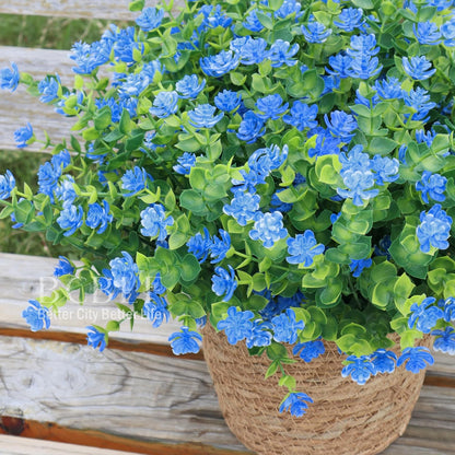 Artificial Flowers for Outdoors, 12 Bundles UV Resistant Realistic Faux Plants for Outside Porch Planter, Spring Summer Home Garden Decoration, Blue