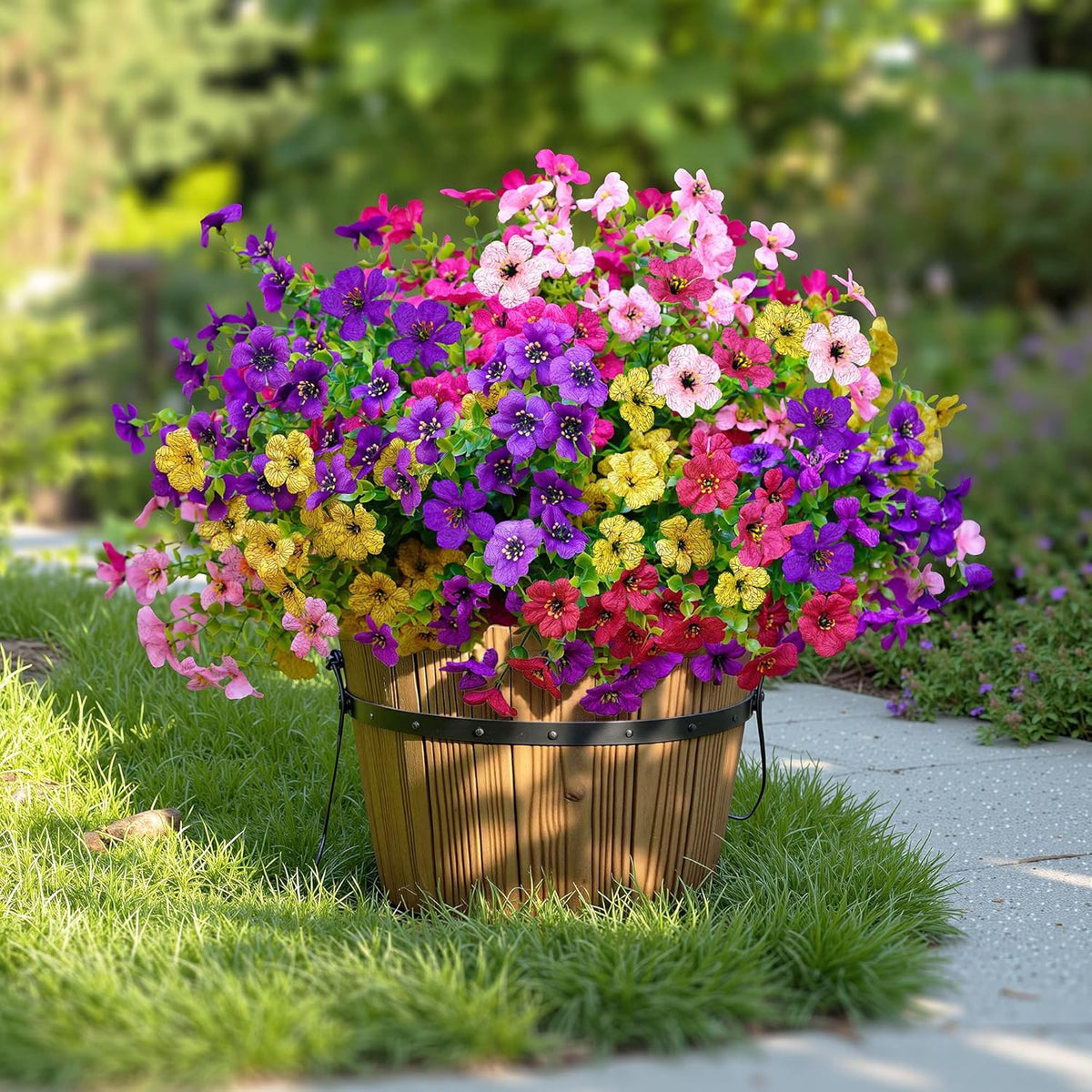 Artificial Faux Flowers Plants for Outdoors Outside Spring Summer Decoration, 12 Bundles Silk Daisy Realistic Fake Flowers Plant Greenery UV Resistant for Planters Porch Patio Garden Home (6 Multicolor)