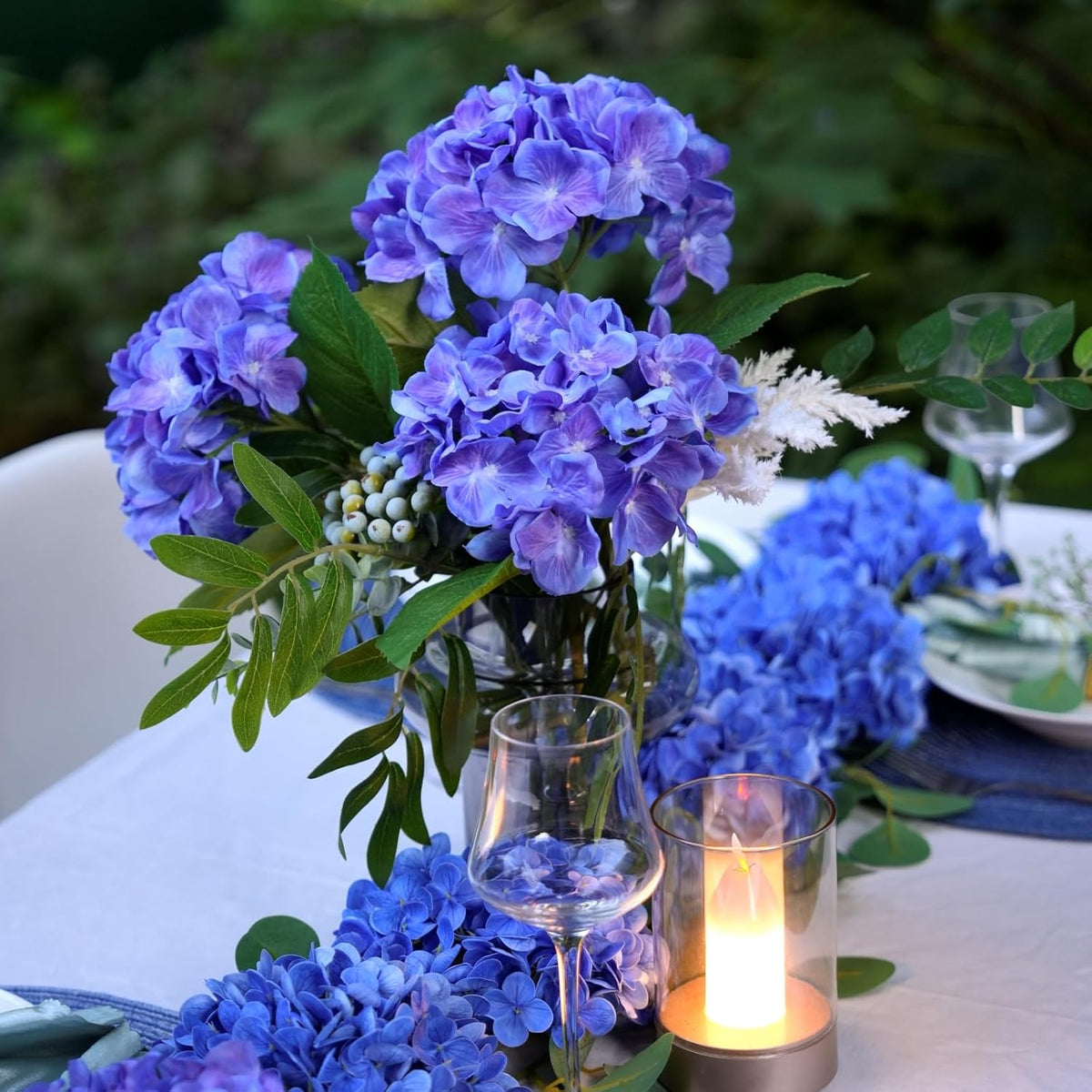5 Pcs Hydrangea Artificial Flowers, Faux Silk Hydrangea Flores with Stems, Fake Flowers for Wedding Bouquet Kitchen Home Office Party Coffee Tables Vase Outdoor Decor (Purple, 18.5 Inches)