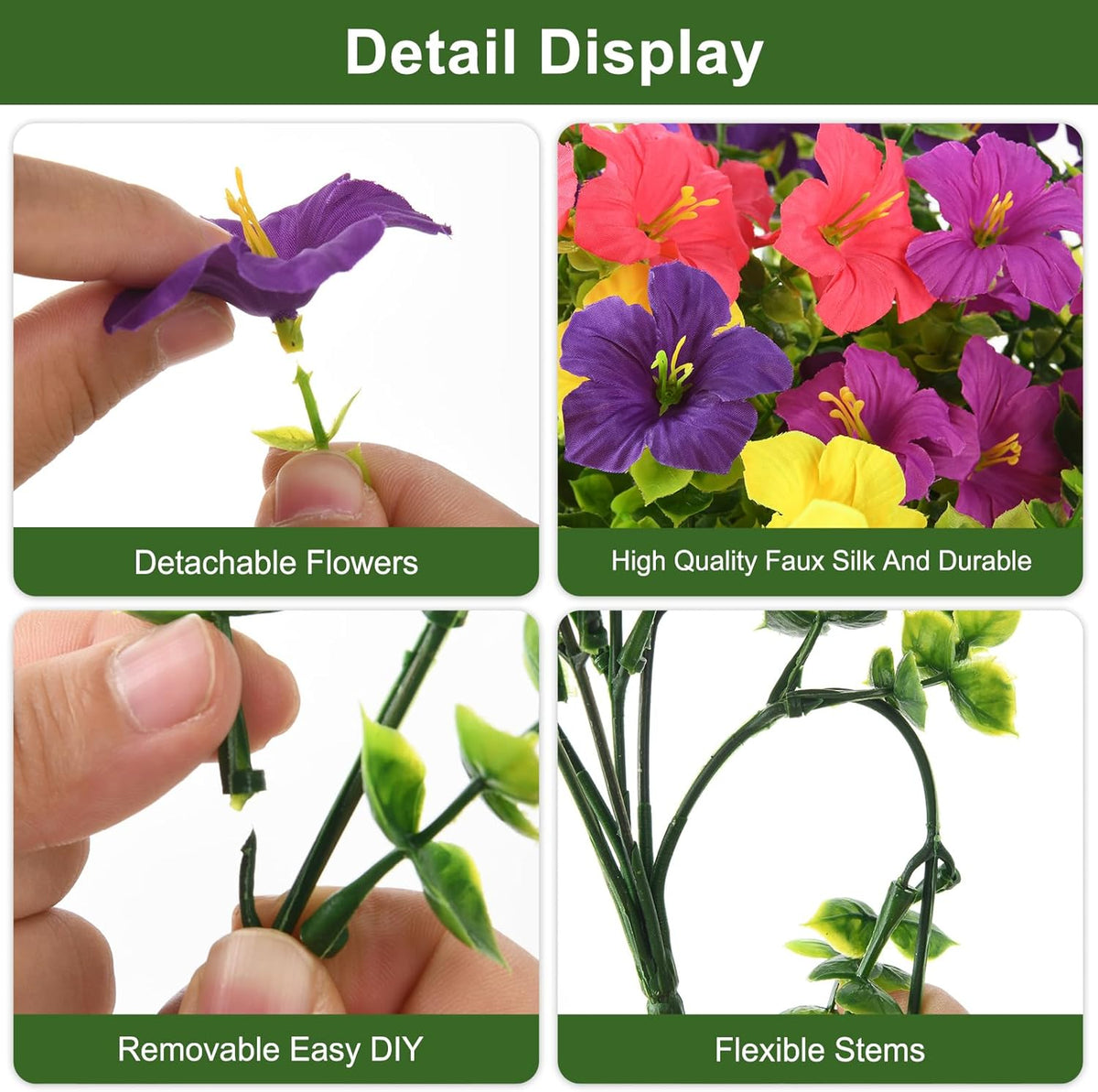 INQCMY Artificial Fake Petunia Flowers for Outdoors Spring Decoration, 12 Bundles Faux Plants Outdoor UV Resistant Realistic Silk Flower for Outside Planters Patio Porch Yard Window Box