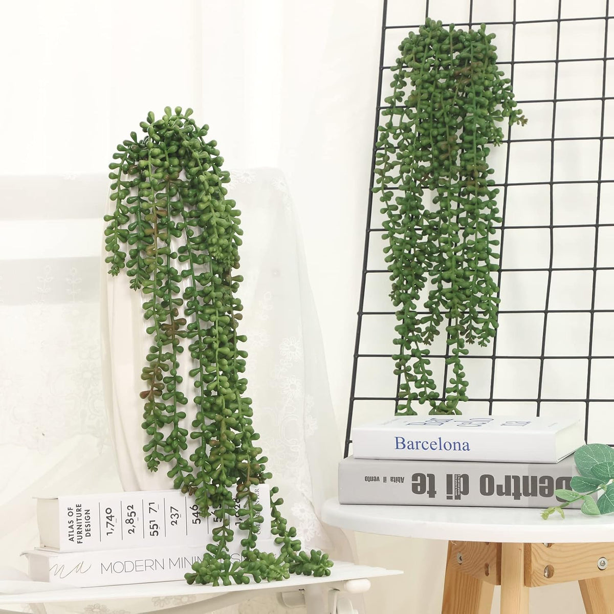 CEWOR 8 Pcs Artificial Succulents Hanging Greenery Plants Fake String of Pearls for Wall Home Garden Outdoor Decor (24 Inches Each Length)