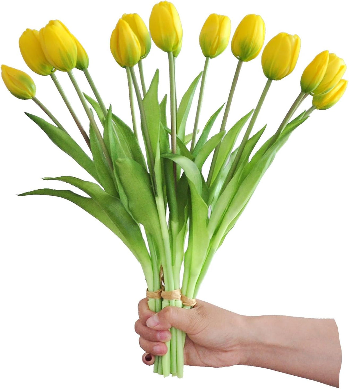10PCS 16inch Artificial Tulip Flowers Real Touch Tulip Latex Tulip Artificial Plastic Flowers Fake Bouquet Dining Table Home Office Party Wedding Birthday Garden Store Decoration (Yellow)
