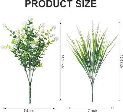 Artificial Fake Outdoor Plants Flowers for Spring Decoration, UV Resistant Realistic White Plastic Flowers Faux Plant Monkey Grass for Planter Home Garden Porch Patio Window Box