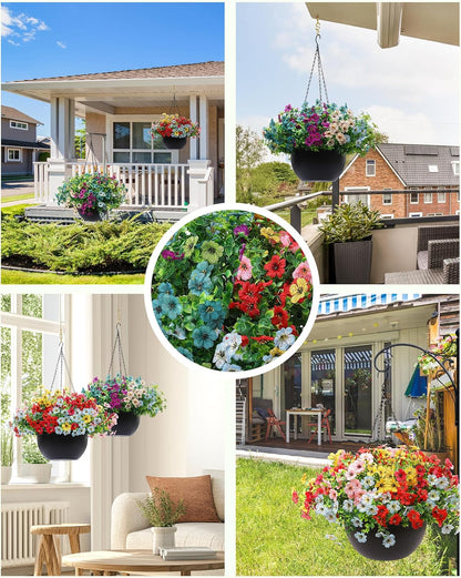 2 Sets Artificial Hanging Plants Flowers with Basket for Outdoors, 30 Bundles UV Resistant Fake Plants Spring Summer Decoration Faux Silk Eucalyptus Garden Patio Yard Front Porch Balcony Arrangement