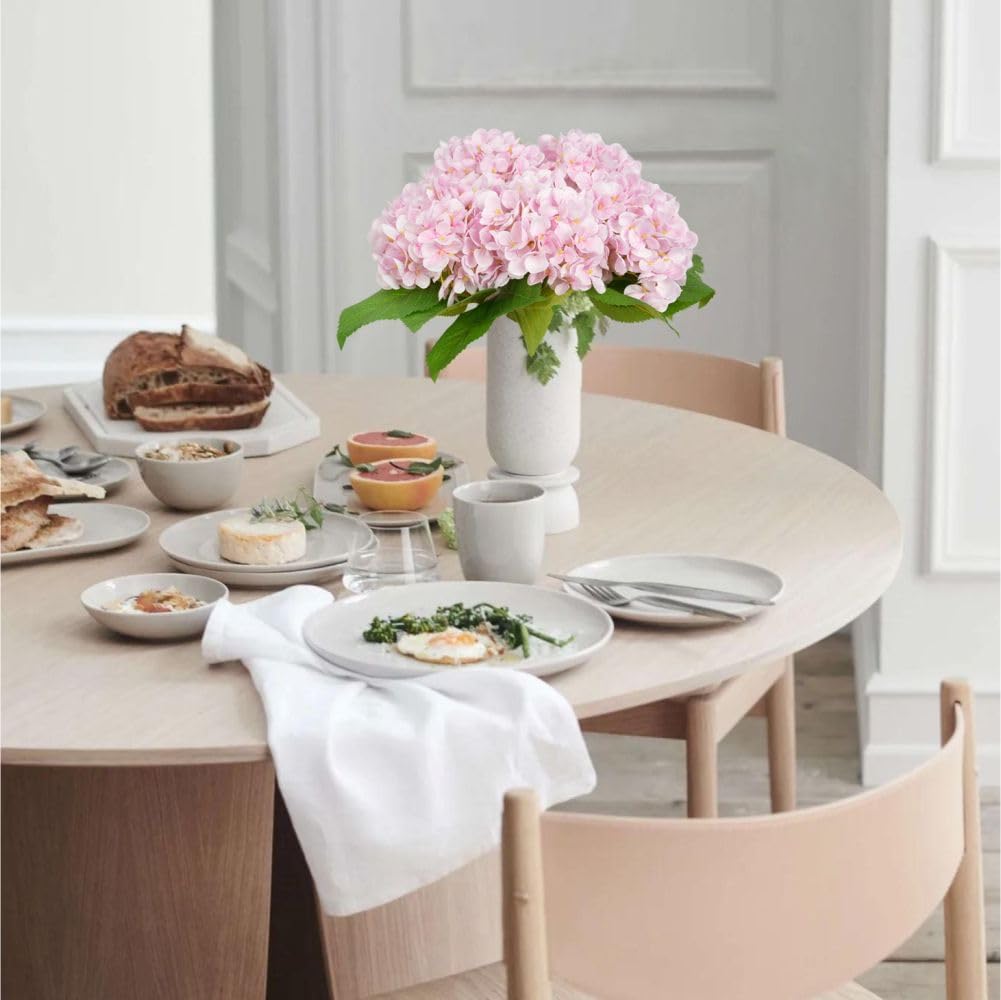 5 Pcs Hydrangea Artificial Flowers, Faux Silk Hydrangea Flores with Stems, Fake Flowers for Valentine Wedding Bouquet Kitchen Home Office Party Tables Vase Outdoor Decor (Pink, 18.5 Inches)