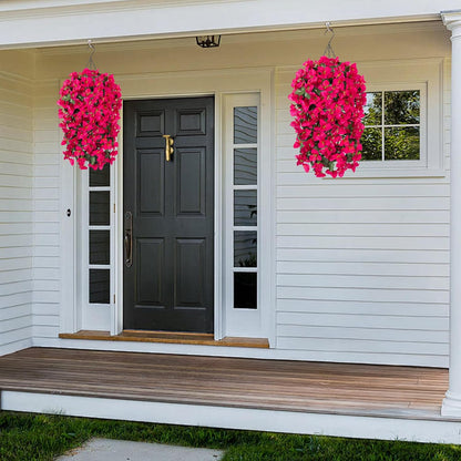 2 Pcs Artificial Faux Bougainvillea Flowers Plants for Outdoor Outside Summer Decoration, Fake Silk UV Resistant Long Trailing Vines for Front Door Porch Planter Balcony (Purple Rose Red)