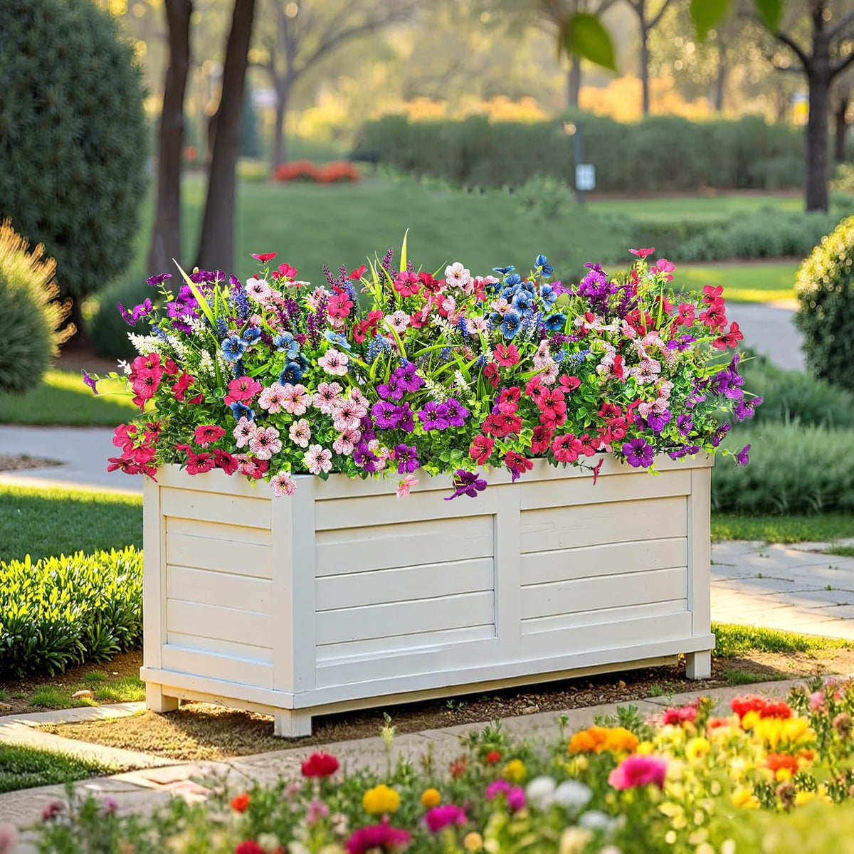 20 Bundles Artificial Flowers for Outdoors Decoration Fake Silk Flowers UV Resistant Faux Plants Artificial Daisy Eucalyptus for Spring Summer Garden Yard Porch Window Home Decor, Mixed