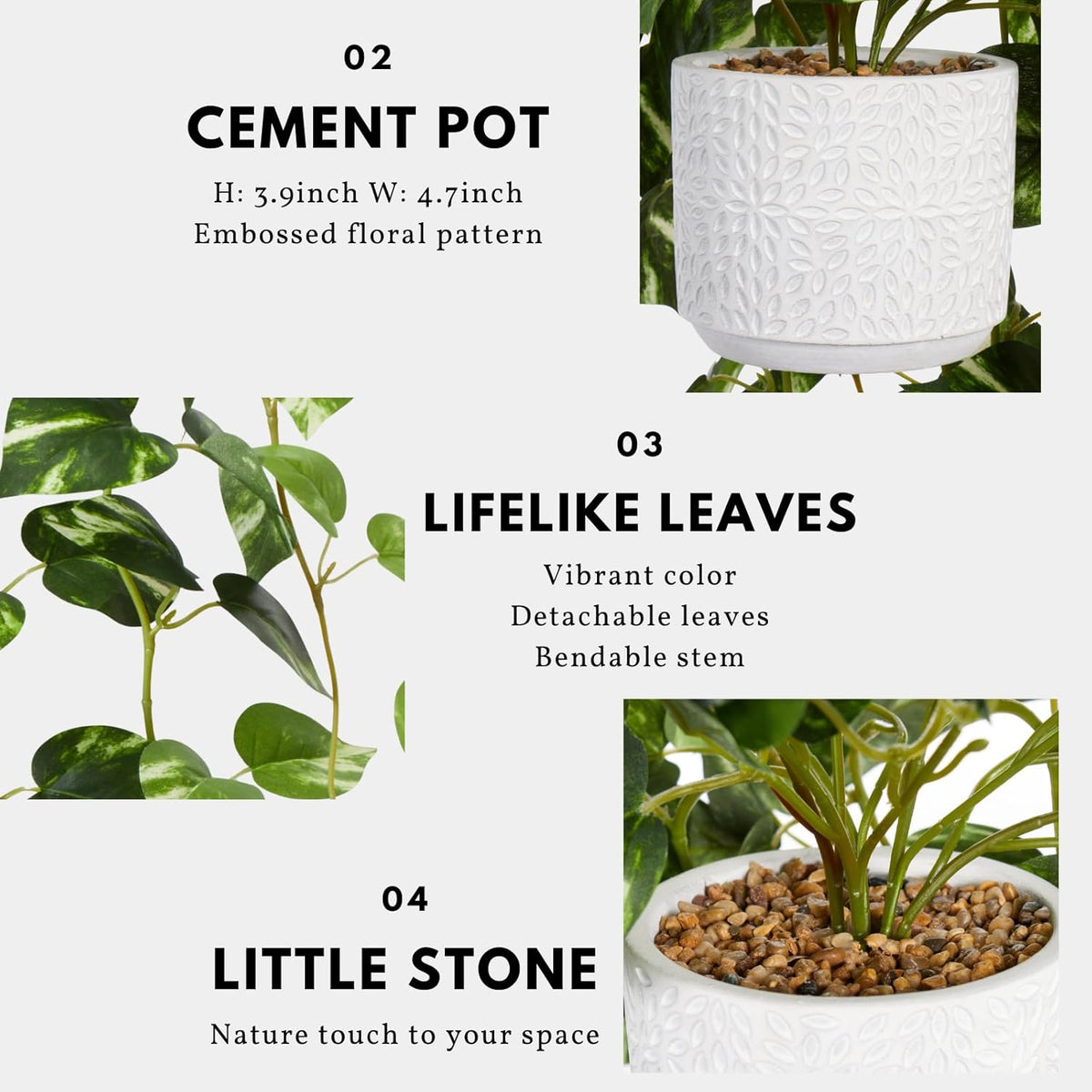 CADNLY Realistic Artificial Plants Indoor in Pot – Green Faux Hanging Plants Artificial Decor Fake Pothos Potted Home Decor Shelves Tabletop Office 1 Pack