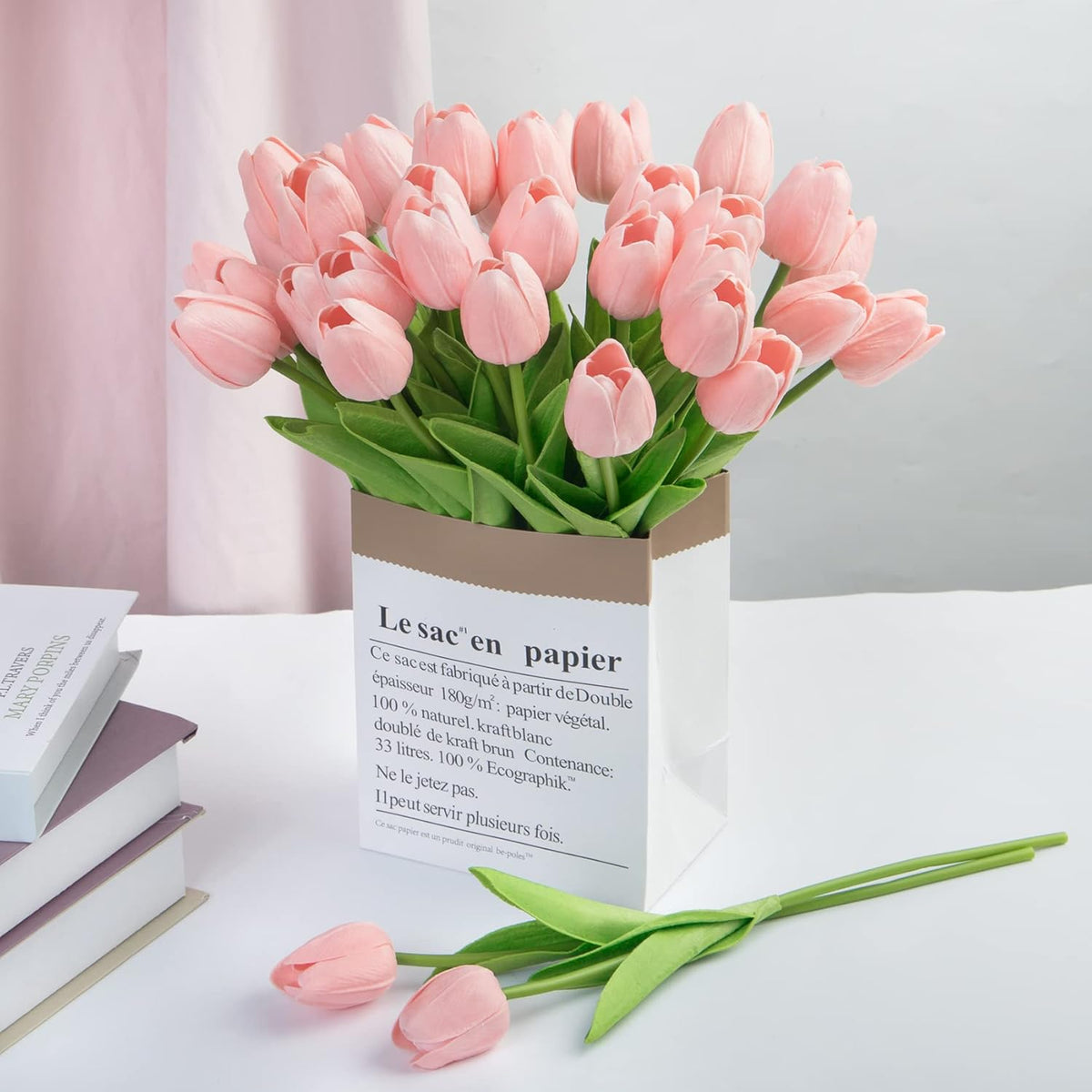 Ouddy Decor 30 Pcs Pink Tulips Artificial Flowers Real Touch PU Faux Flowers Fake Tulips Stems for Spring Summer Bouquet Floral Room Table Party Wedding Easter Mothers Gifts Home Decorations