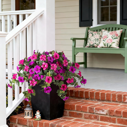 Artificial Fake Flowers for Outdoor Spring Decoration, 2PCS Faux Silk Petunias No Fade UV Resistant Flowers for Outside Garden Porch Yard Balcony Patio Realistic Indoor Decor(Fuchsia)