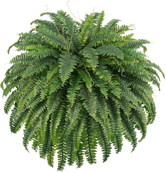 50" Artificial Boston Ferns, Fake Bush Plants, Large Faux Ferns with 96 Fronds for Outdoors Home Decor