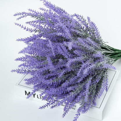Ouddy Decor 24 Bundles Artificial Lavender Fake Flowers Faux Plastic Plants for Home Wedding Kitchen Garden Patio Window Box Office Table Centerpieces Indoor Outdoor Decor, Gray Purple