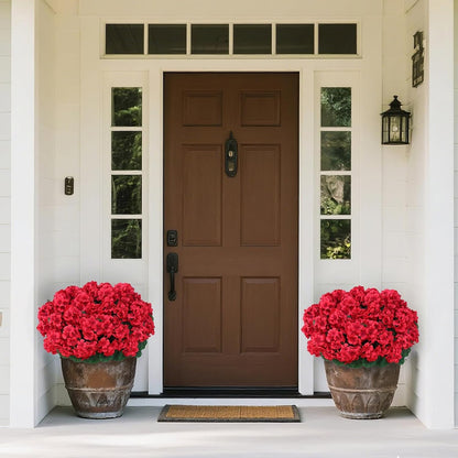 8 Bundles18" Artificial Geranium Flowers for Outdoor Spring Summer Decoration, Fake Silk Geranium Faux Plants UV Resistant for Front Door Planter Outside Home Garden Balcony Yard Porch Decor (Red)