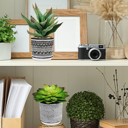 Winlyn Set of 3 Assorted Small Potted Succulents Arrangement Artificial Succulent Plants in Black and White Geometric Pots for Table Centerpiece Windowsill Shelf Indoor Outdoor Garden Greenery Decor