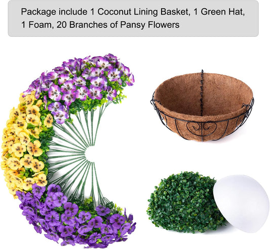 Ivydale 20Pcs Artificial Pansies Hanging Plants, Fake Flowers for Outdoor Decoration, Silk Pansy Realistic Plants UV Resistant for Front Porch Balconies Yard (3-Mixed Color)