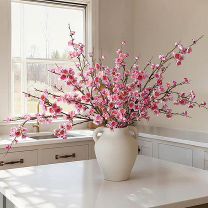 6 PCS Artificial Cherry Blossom Branches Spring Indoor Decoration, Faux Flowers 34.45" Long Stems Plum Fake Peach Plants Real Touch Silk for Wedding Home Bedroom Party Table Office, Pink