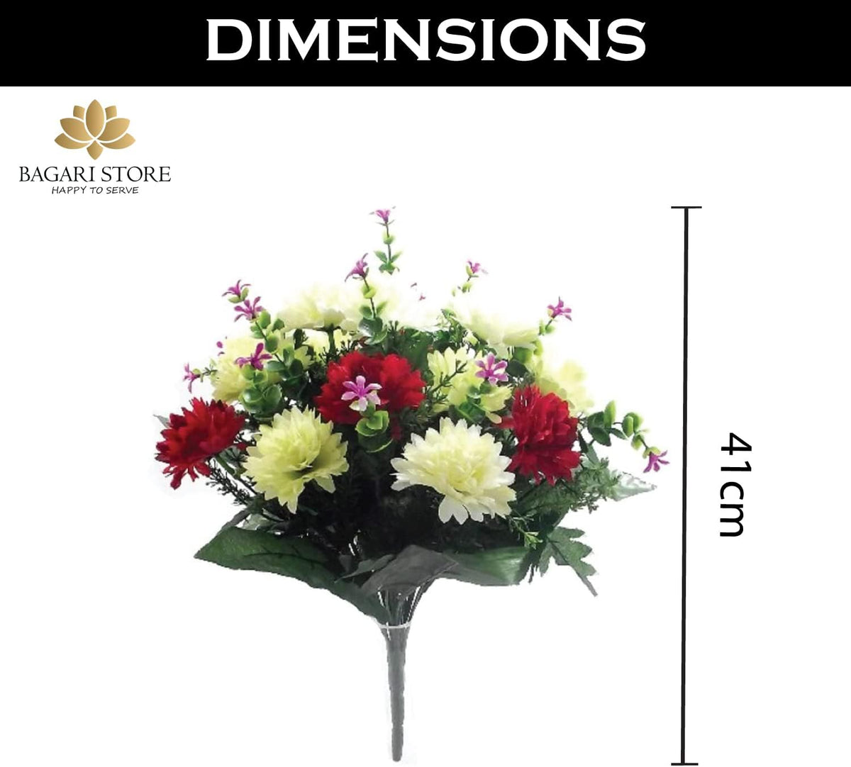 Bagari Artificial Flowers, Large Mixed Bush Grave Flowers, 16 inch Fake Flowers for Decoration, Ivory - Light Green - Red Artificial Flowers for Outdoor & Indoor Events Wedding Party Home Decoration