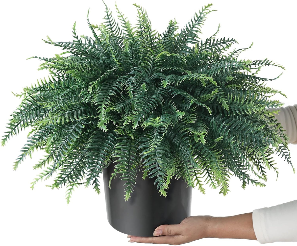 FOTEEWL Artificial Ferns Potted Plant for Front Door Decoration - 2 Sets UV Resistant Realistic Bush Faux Greenery Fern Potted Fake Plants for Home Garden Porch Farmhouse Decor
