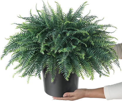 FOTEEWL Artificial Ferns Potted Plant for Front Door Decoration - 2 Sets UV Resistant Realistic Bush Faux Greenery Fern Potted Fake Plants for Home Garden Porch Farmhouse Decor