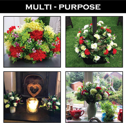Bagari Artificial Flowers, Large Mixed Bush Grave Flowers, 16 inch Fake Flowers for Decoration, Ivory - Light Green - Red Artificial Flowers for Outdoor & Indoor Events Wedding Party Home Decoration