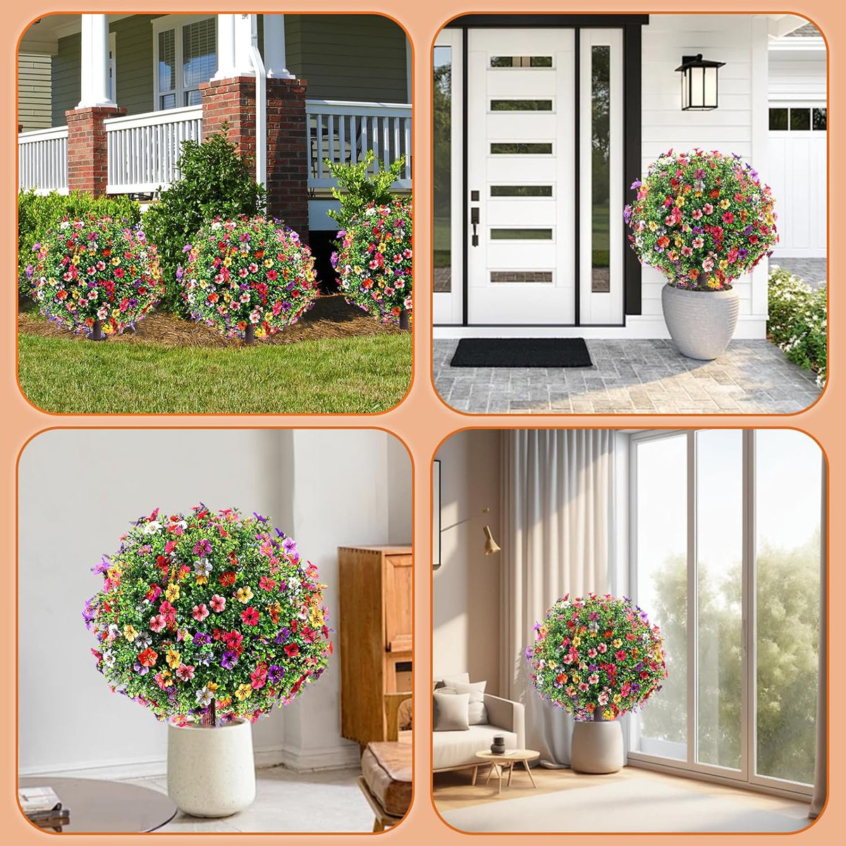 Set of 2 Artificial Boxwood Topiary Ball Trees, 27.5" UV Resistant Faux Evergreen with Ground Spikes