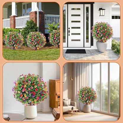 Set of 2 Artificial Boxwood Topiary Ball Trees, 27.5" UV Resistant Faux Evergreen with Ground Spikes