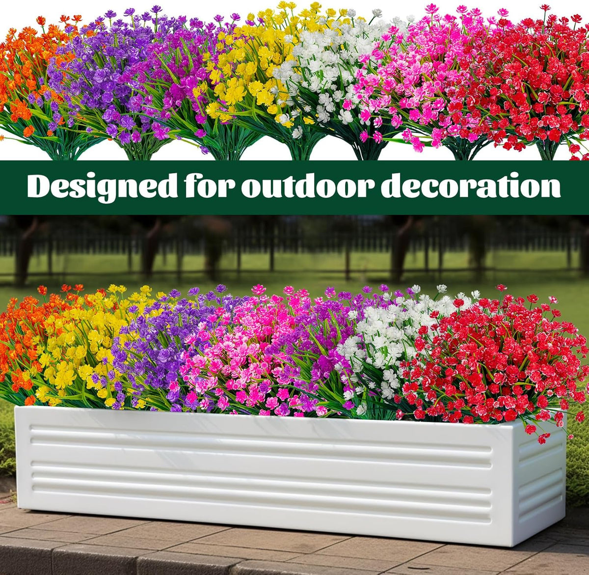 Lnoicy 20 Pcs Artificial Flowers for Outdoor, Plastic Flowers Decoration, UV Resistant Faux Flowers Shrubs, Artificial Plants for Indoor and Outdoor Garden Home Wedding Farmhouse (7 Colors)