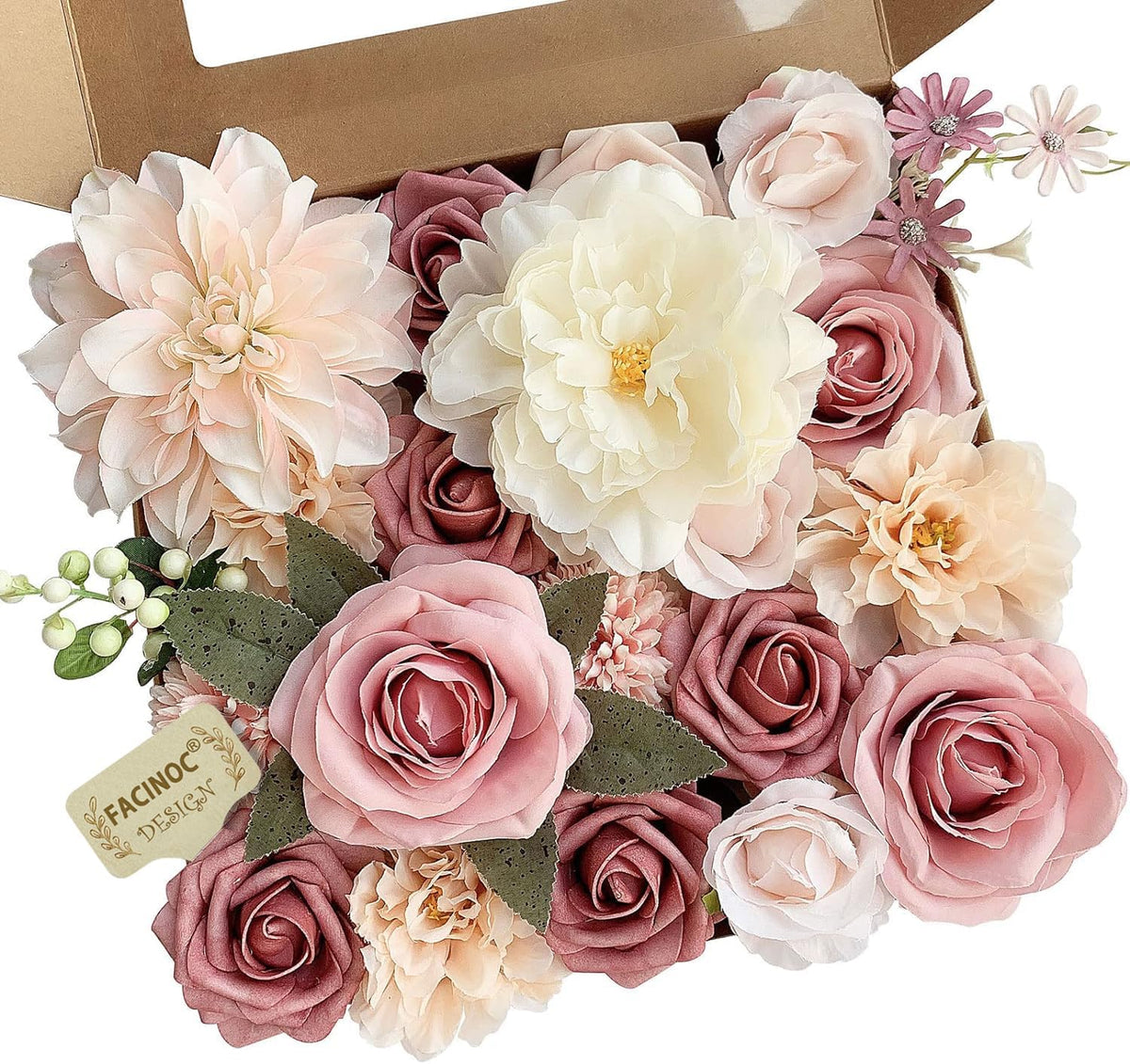 Roses Artificial Flowers Pink Bouquets Box Set for DIY Bridal Wedding Shower Decorations Fake Floral Arrangements for Party Table Centerpieces Home Decor Indoor Outdoor Dusty Blush 19 Pcs