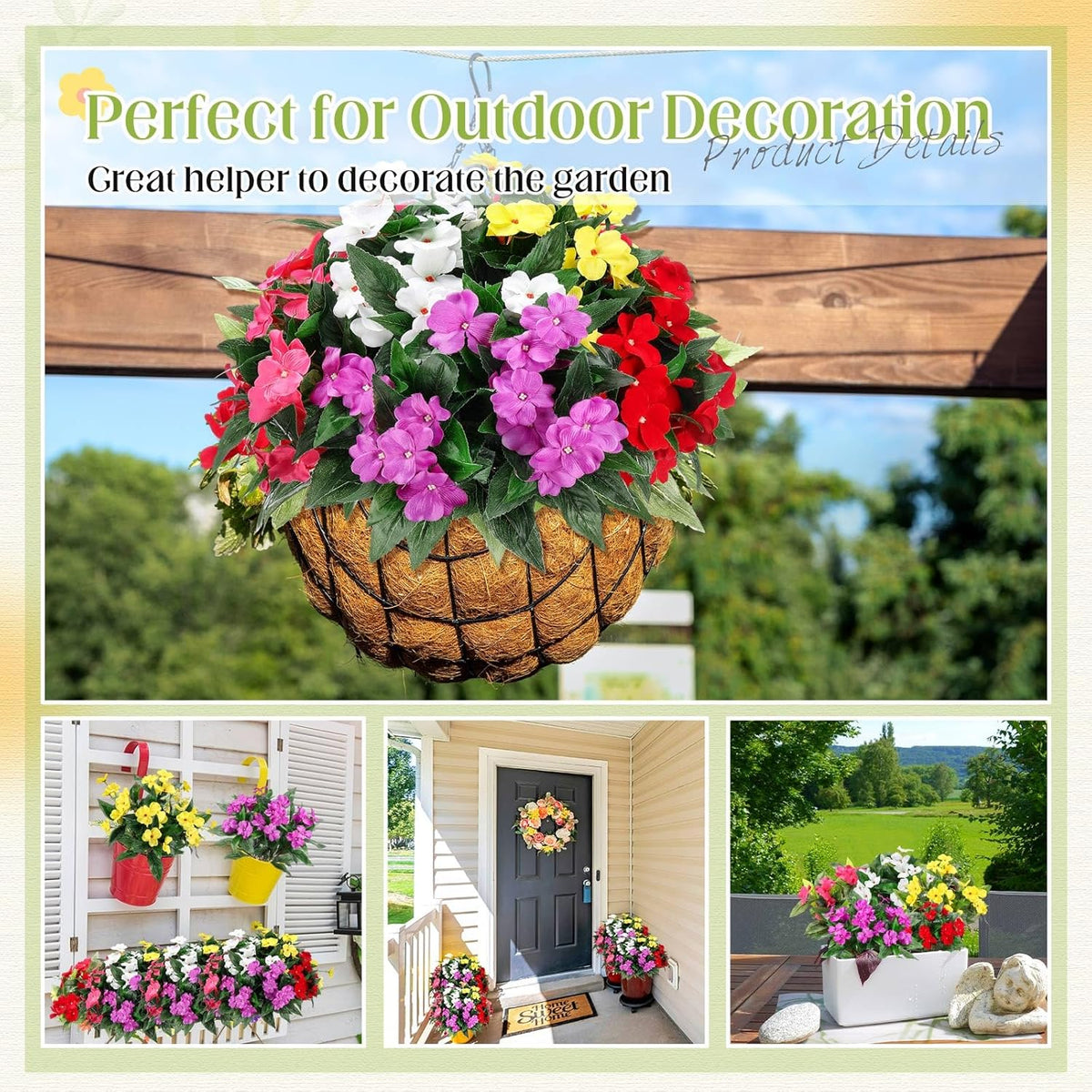 10 Bundles Artificial Impatiens Bouquet Flowers for Outdoors Silk Faux Flowers Indoor Fake Plastic Plants Patio Lawn Garden Wedding Fall Thanksgiving Decor (Multi Color)