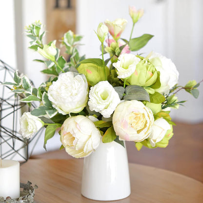FiveSeasonStuff Artificial Peony Bouquets, 2 Cream Beige & Moss Green Silk Flower Bundles for Wedding Centerpieces & Home Decor – Vintage Peonies