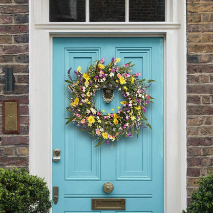 J'FLORU Spring Wreath 24 Inch Summer Wreaths for Front Door Artificial Flower Wreath with Daisy and Lavender for Indoor Outdoor and Easter Celebration