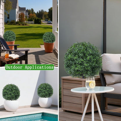 2Pcs Artificial Boxwood Topiary Ball Tree, UV Resistant Artificial Outdoor Shrubs with Spike, Decorative Evergreen Fake Topiary Bushes Plant for Front Porch Garden