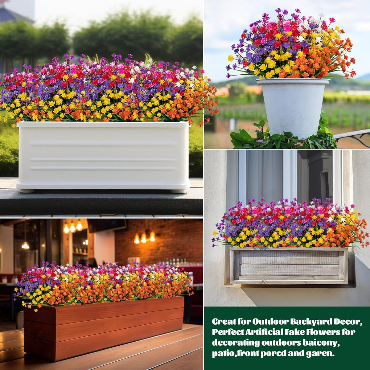 Lnoicy 20 Pcs Artificial Flowers for Outdoor, Plastic Flowers Decoration, UV Resistant Faux Flowers Shrubs, Artificial Plants for Indoor and Outdoor Garden Home Wedding Farmhouse (7 Colors)