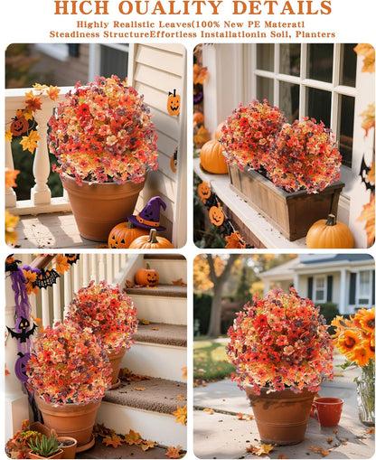 Artificial Mums Topiary Ball Tree With Flowers for Outdoors Fall Decor, Orange UV Resistant Fake Plants With Ground Spike Autumn Decorations for Home, Front Porch, Garden, Thanksgiving, Planters