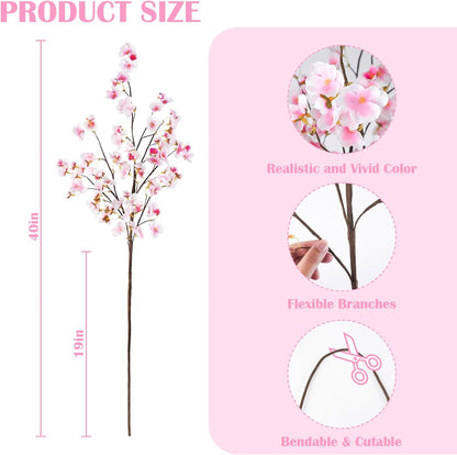 Uieke Silk Cherry Blossom Branches, 40.5in Artificial Cherry Blossom Flowers Long Stems Fake Flowers Vase Arrangements for Wedding Home Japanese Decor, Set of 3, Pink