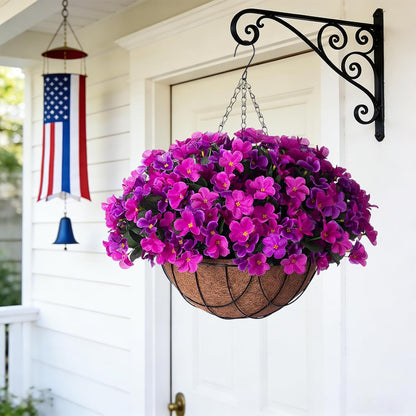 Artificial Hanging Flowers with Basket Outdoors, Fake Hydrangea UV Resistant Arrangements in Pot Planter Spring Summer Decor for Indoor Porch Garden Yard(Double Lotus)