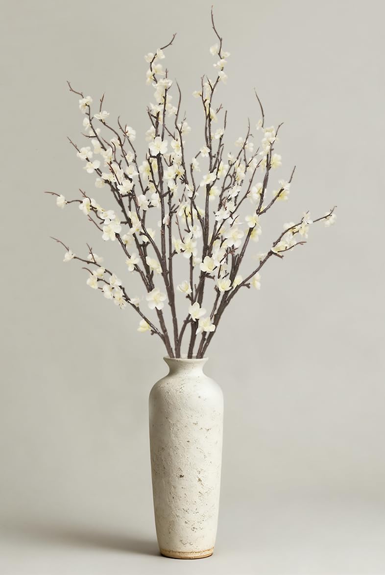4 Pcs Cherry Blossom Branches 39 Inch White Fake Flowers Spring Decorations for Home Decor, Artificial Flowers Long Stem Branches for Vase Wedding Office Party Table Decor Centerpieces