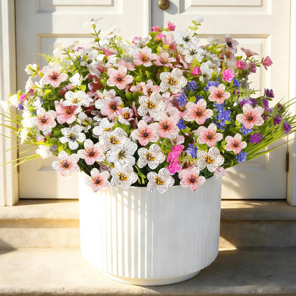 Fake Flowers for Outdoor UV Resistant 24 Pcs Pink Summer Artificial Flowers Outdoors, Realistic Faux Silk Flowers Fade Resistant, Fake Plants ＆ Flowers for Garden Porch Planters Window Patio Wedding