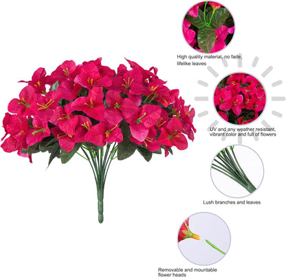 Fake Bougainvillea Artificial Flowers for Outdoors Spring Decor, 4 Bundles Outdoor Bougainvillea Silk Flowers for Outside Faux Plants UV Resistant Realistic for Planter Patio Porch Garden, Hotpink