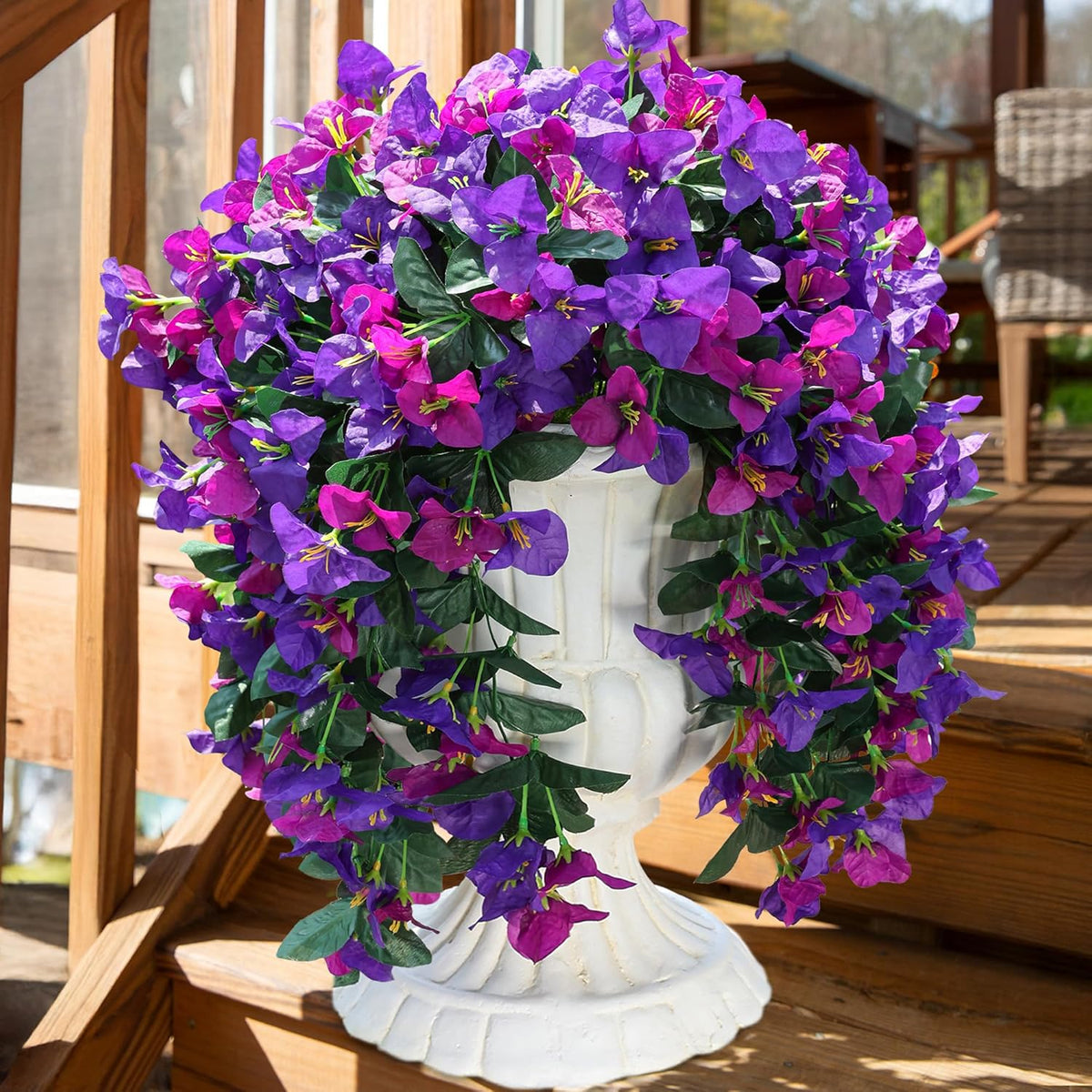 HyeFlora Bougainvillea Artificial Hanging Flowers Plants for Outdoors Decoration, 2 Pcs Fake Flowers Silk Bougainvillea Vines Realistic UV Resistant Faux Flowers for Outdoor Planters Porch Patio, Mix