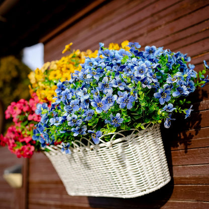 Artificial Flowers for Outdoors Fake Plants - 16 Bundles Faux Outside Greenery Boxwood No Fade Plastic Shrubs Fall Decor Farmhouse Home Garden (Blue)