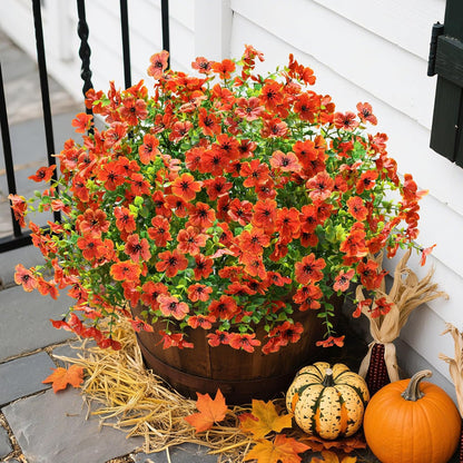 florisso Artificial Fake Fall Mums Flowers Plants for Outdoor Outside Decoration, 12 Bundles Faux Silk Orange Daisy UV Resistant Look Real for Autumn Front Door Porch Planter Patio Garden Home