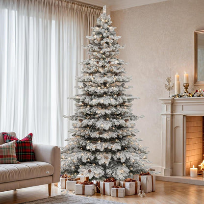 Serene Prelit Flocked Remote Artificial Holiday Decor Kit