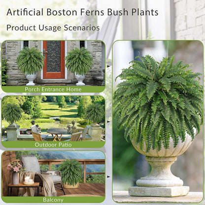 50" Artificial Boston Ferns, Fake Bush Plants, Large Faux Ferns with 96 Fronds for Outdoors Home Decor